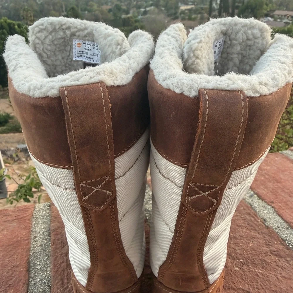 Timberland Mount Hope Waterproof Winter Boot Brown Cream 6910B Women 6 Primaloft